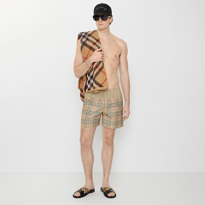 burberry faded vintage check drawstring swim shorts